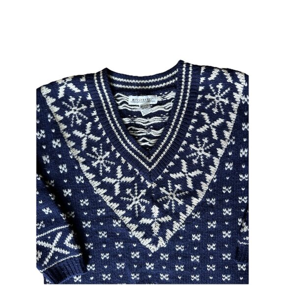 Vintage Illustrations Nordic 100% Shetland Wool Sweater Women's Size Small Blue - Picture 6 of 7